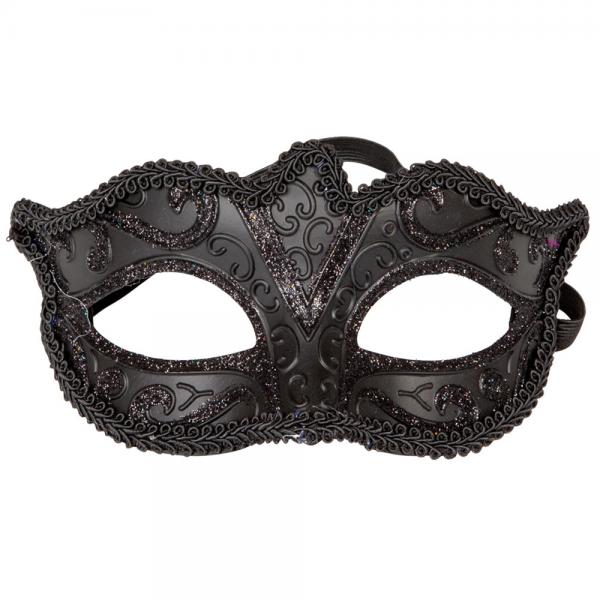 Glitter Halvmask Svart 15 cm