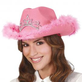 Rosa Cowboyhatt med Tiara