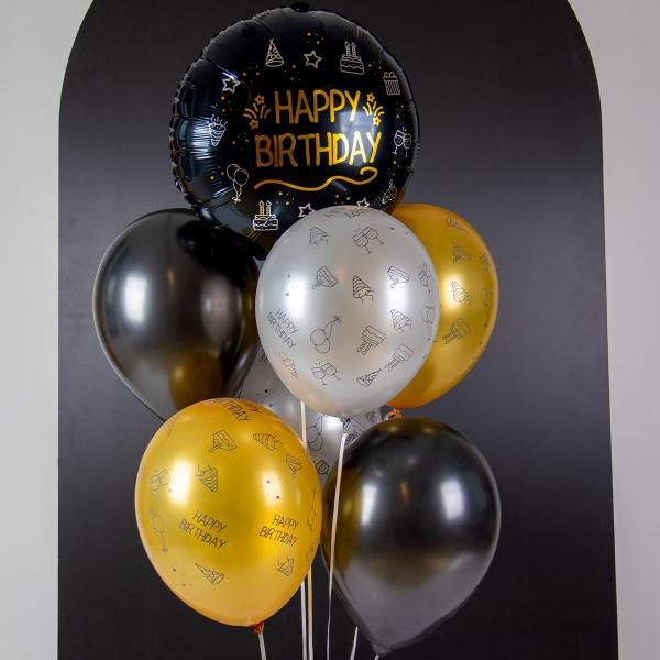 Latexballonger Happy Birthday Svart/Silver/Guld 8-pack