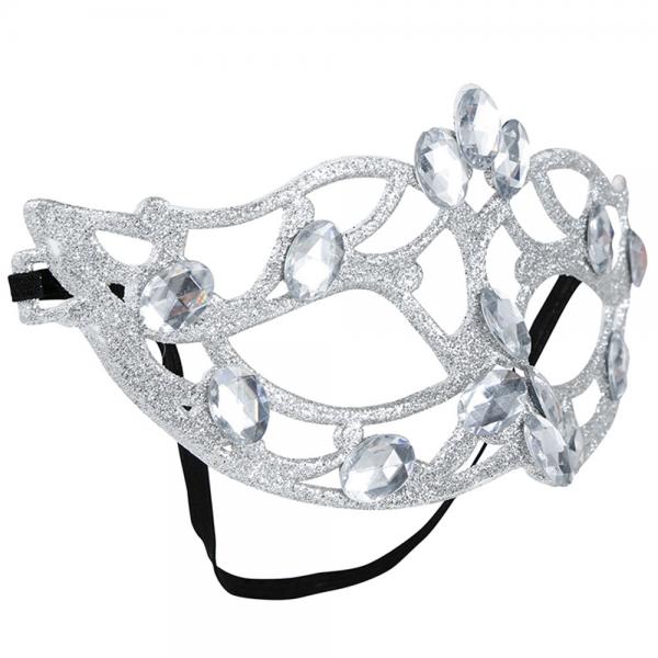 Silverglittrande Halvmask med Diamanter