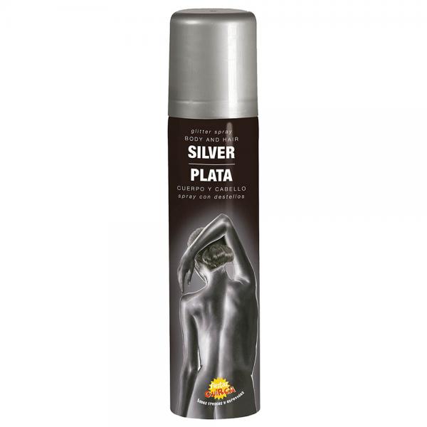 Hr- och Kroppsfrg Glitter Spray Silver