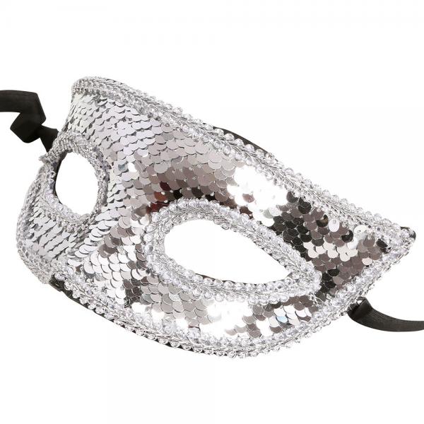 Halvmask med Paljetter Silver