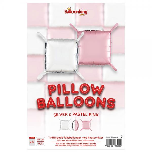 Kuddballonger Silver/Pastellrosa 4-pack