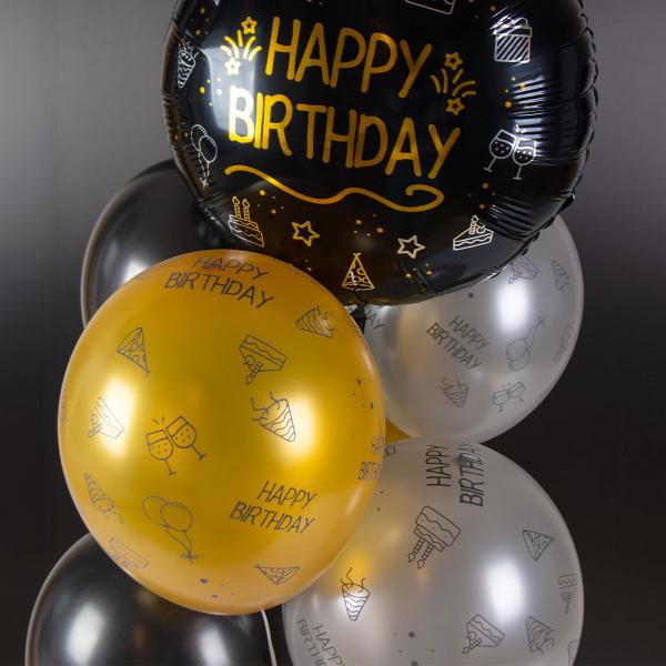 Latexballonger Happy Birthday Svart/Silver/Guld 8-pack