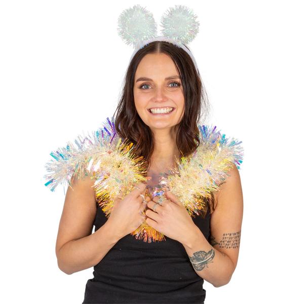 LED Diadem med Pom Poms Vit