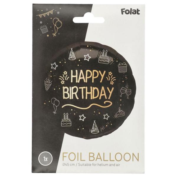 Rund Happy Birthday Folieballong Svart