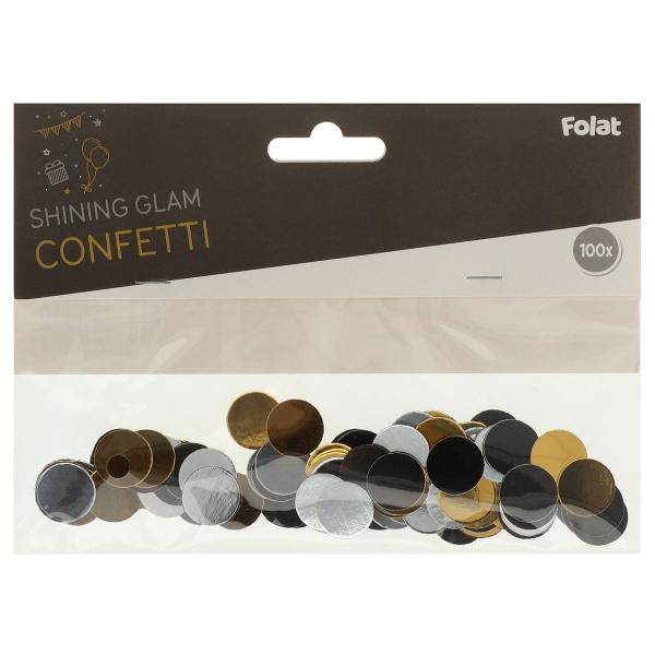 Rund Konfetti Svart/Silver/Guld 100-pack