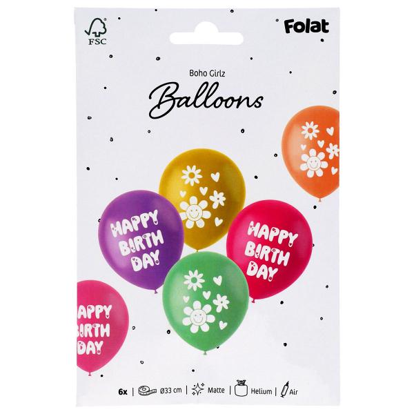 Latexballonger Happy Birthday Boho Girlz 6-pack