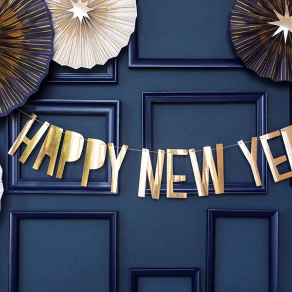 Nyårsbanderoll Happy New Year Guld