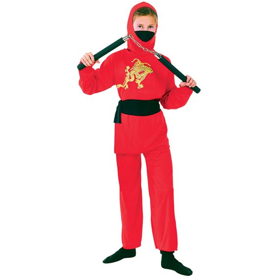 Röd Ninja Barn Maskeraddräkt (Small)