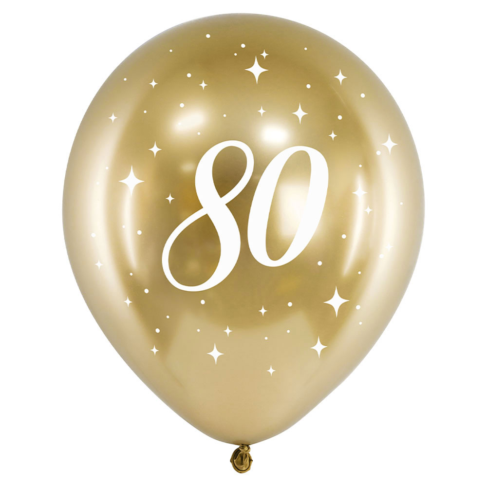 80-års Ballonger Guld | Festartiklar//Ballonger//Latexballonger//Guld//Heliumballonger//KALASTEMAN//Färgteman//Ballonger med Siffror | PartyOutlet