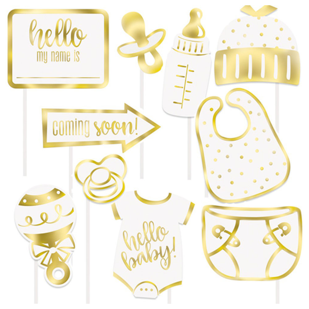 Baby Shower Foto Props Ljus Metallic Guld