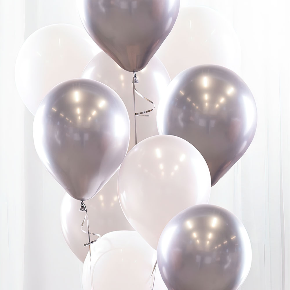 Ballongbukett Chrome Silver | Festartiklar//Ballonger//Latexballonger//Högtider//Heliumballonger//Ballongbuketter//Nyår//Nyårsballonger//Nyårsdekorationer | PartyOutlet