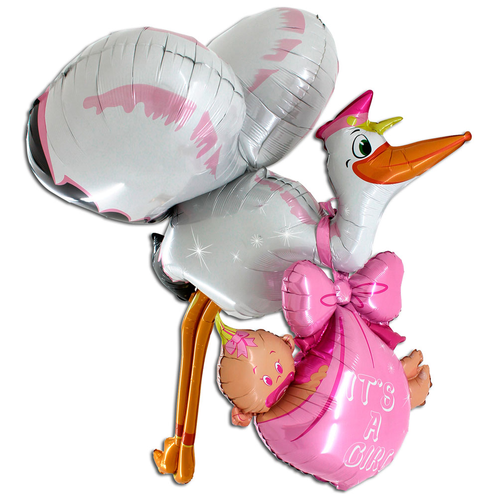 Folieballong Stork It's a Girl | Festartiklar//Ballonger//Folieballonger//Baby Shower//Heliumballonger//KALASTEMAN//Baby Shower Dekoration//Baby Shower Ballonger | PartyOutlet