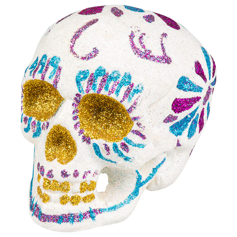 Glittrig Sugar Skull Dekoration Vit