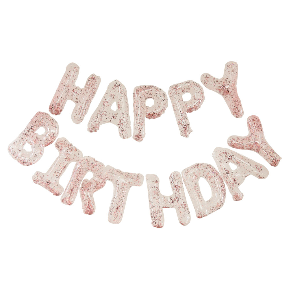 Happy Birthday Ballonger med Rosa Glitter