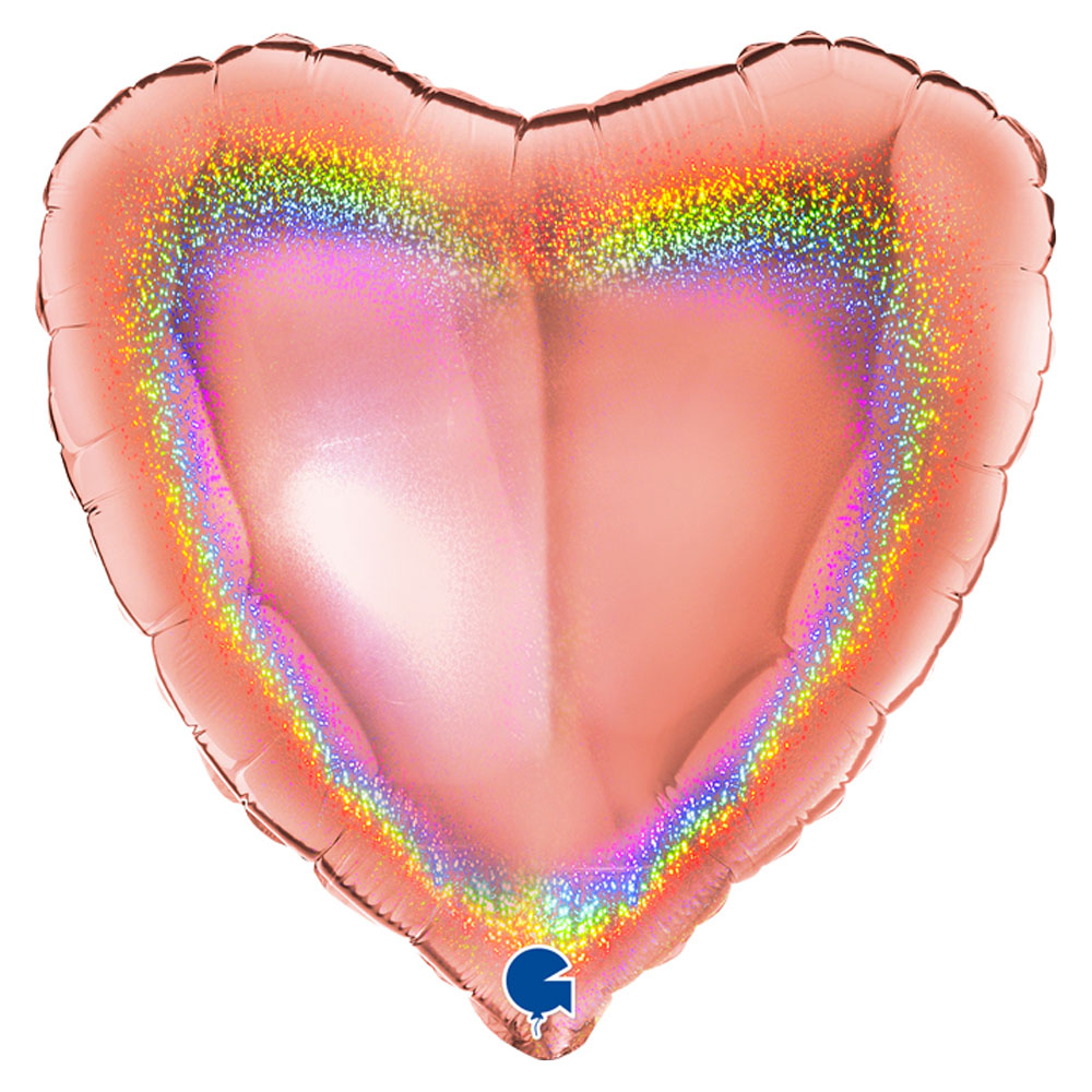 Holografisk Folieballong Hjärta Roséguld