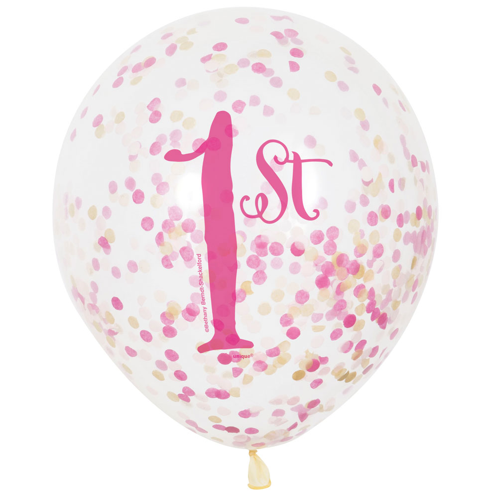 Konfettiballonger 1st Rosa | Festartiklar//Ballonger//Latexballonger//Födelsedagsfest//Heliumballonger//Konfettiballonger//KALASTEMAN//1 års kalas | PartyOutlet