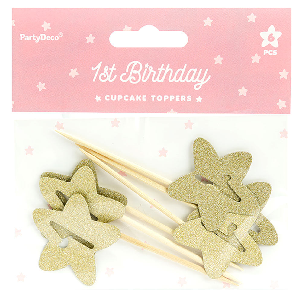 1st Birthday Party Picks Guld | Festartiklar//Dekoration//Tårtdekorationer//CAKE TOPPERS//Baka//Party Picks | PartyOutlet