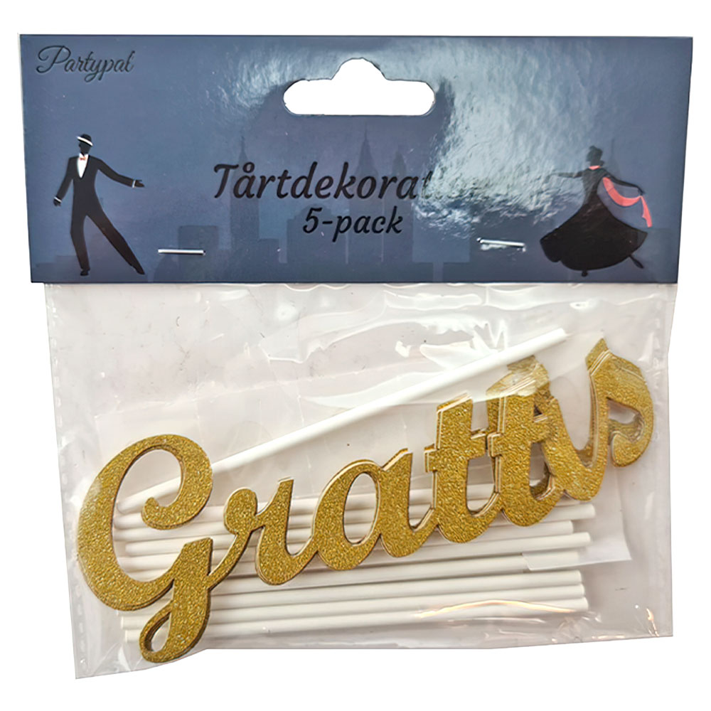 Grattis Cake Topper Guld 5-pack