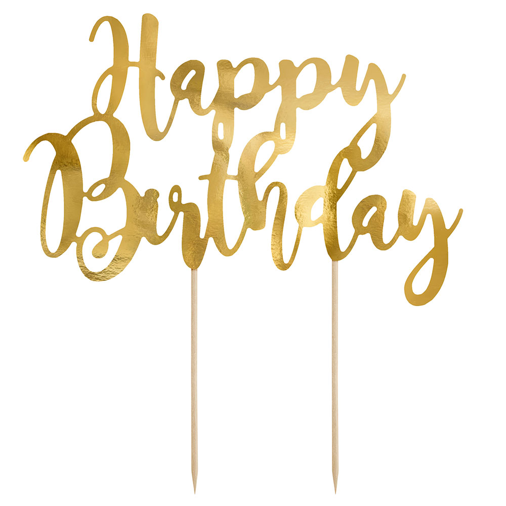 Happy Birthday Cake Topper Guld | Festartiklar//Dekoration//Tårtdekorationer//CAKE TOPPERS//Baka//Party Picks | PartyOutlet