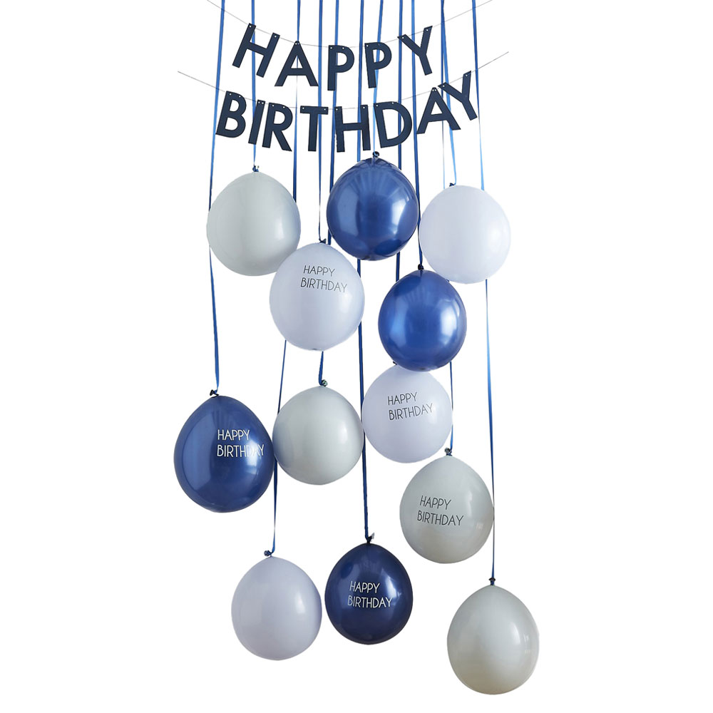 Läs mer om Happy Birthday Girlang och Ballonger Mix It Up Navy