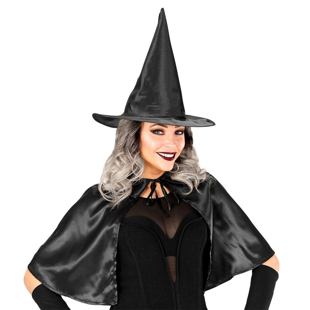 Häxhatt och Kort Cape Svart | Tillbehör//Maskerad//Hattar//Högtider//Tillbehörskit//Halloween//Häxhattar//Halloween kostymer//Häxa Maskerad//Halloween tillbehör//Capes | PartyOutlet