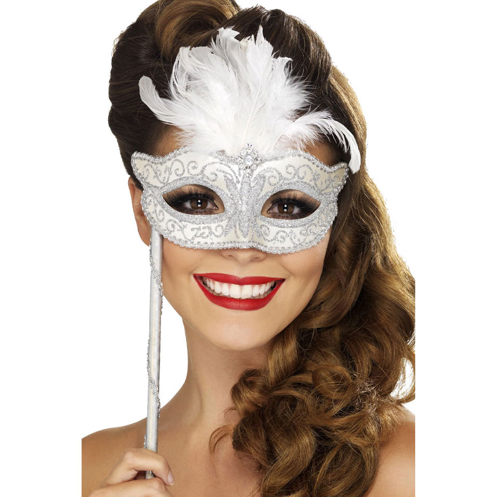 Maskeradmask på Pinne Silver