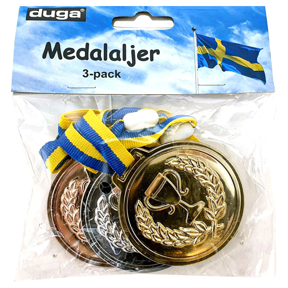 Sverige Medaljer 3-pack | Tillbehör//Maskerad//Festartiklar//Kalastillbehör//Utmärkelser//Medaljer & Mynt | PartyOutlet