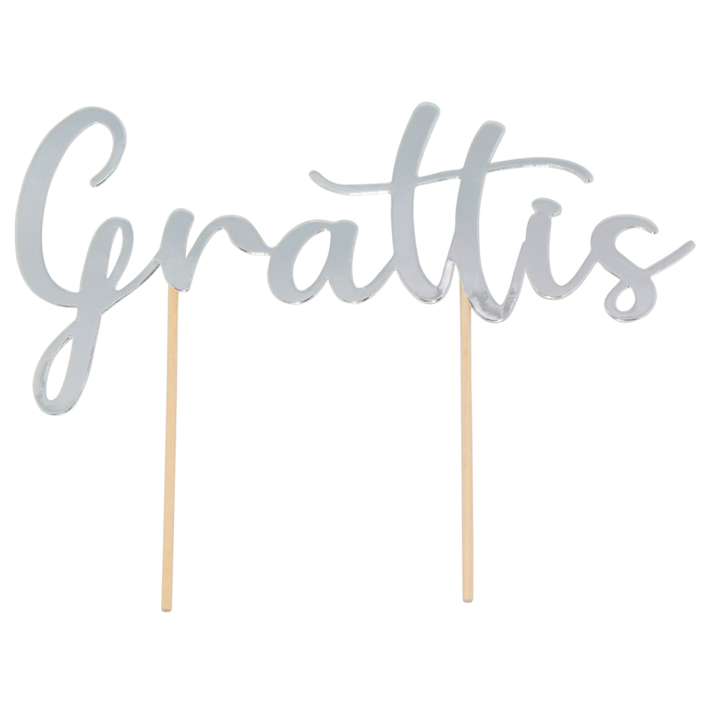 Tårtdekoration Grattis Silver | Festartiklar//Dekoration//Tårtdekorationer//Festteman//Födelsedagsfest//KALASTEMAN//CAKE TOPPERS//Baka//Glitter och Glamour Tema//1 års kalas//Party Picks | PartyOutlet