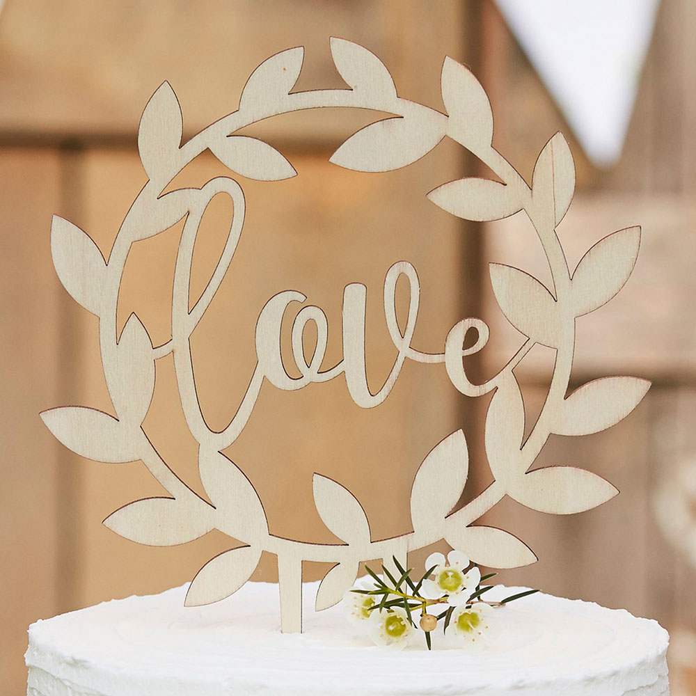 Cake Topper Trä Love | Högtider//Tårtdekorationer//Bröllop//Bröllopsdekorationer//CAKE TOPPERS//Baka//Tårtdekoration Bröllop | PartyOutlet