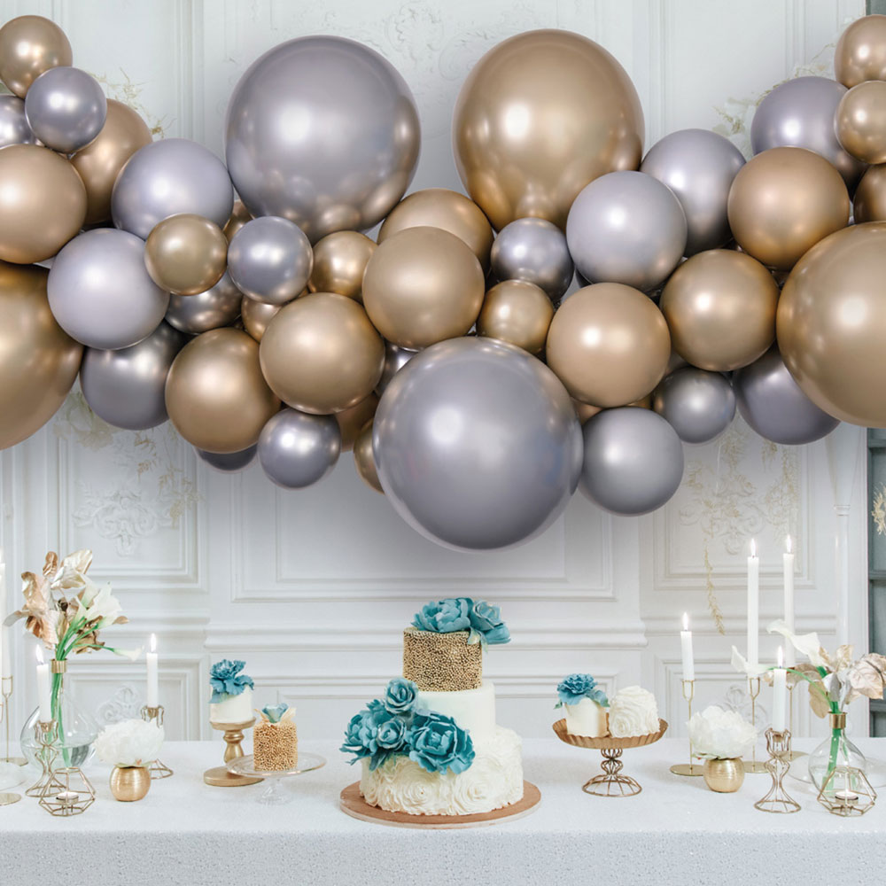 DIY Ballonggirlang Shine Silver och Guld | Festartiklar//Ballonger//Latexballonger//Högtider//Nyår//Nyårsballonger//Nyårsdekorationer//Ballongbågar | PartyOutlet