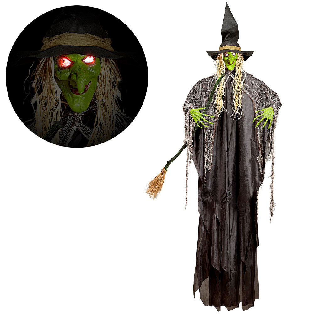 Hängande Häxa med Kvast och Blinkande Ögon | Maskerad//Festartiklar//Dekoration//Dekor & Rekvisita//Högtider//Halloween//Props//Halloween dekoration | PartyOutlet