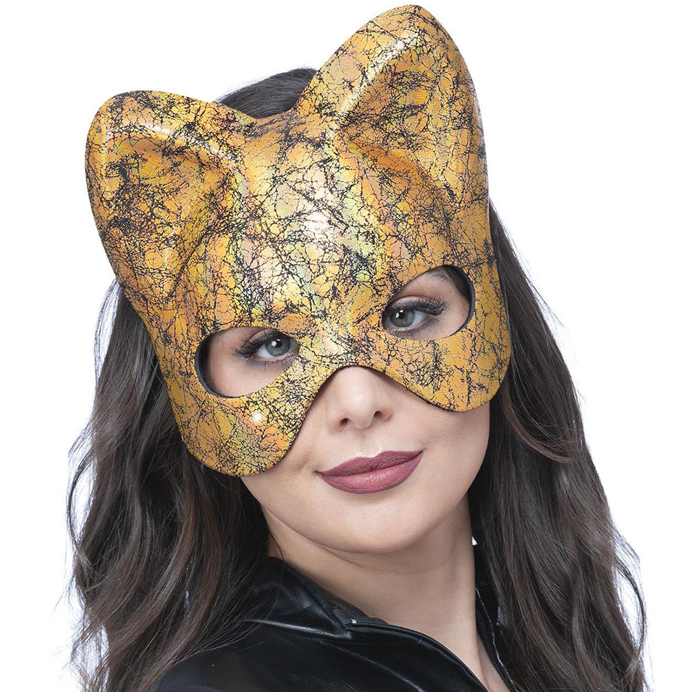 Katt Mask Metallisk Guld | Maskerad//Högtider//Masker//Vuxenmasker//Djurmasker//Halloween//Maskeradteman//Djur Maskerad//Halloween masker//Katt Maskerad | PartyOutlet