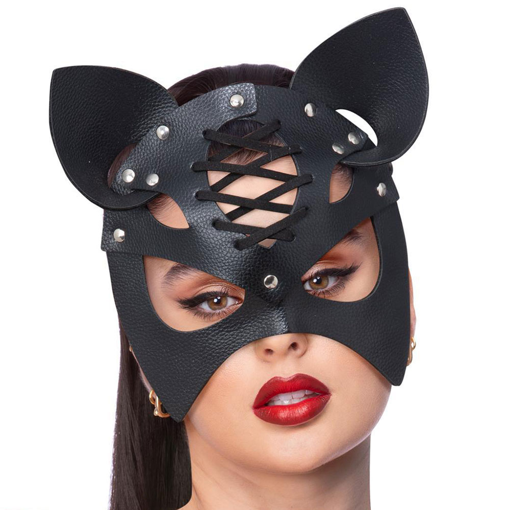 Katt Mask Svart Konstläder | Maskerad//Högtider//Masker//Vuxenmasker//Djurmasker//Halloween//Maskeradteman//Djur Maskerad//Halloween masker//Katt Maskerad | PartyOutlet