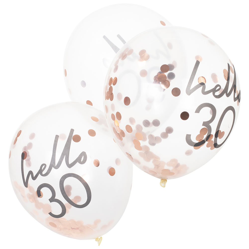 Konfettiballong Roséguld Hello 30 5-Pack