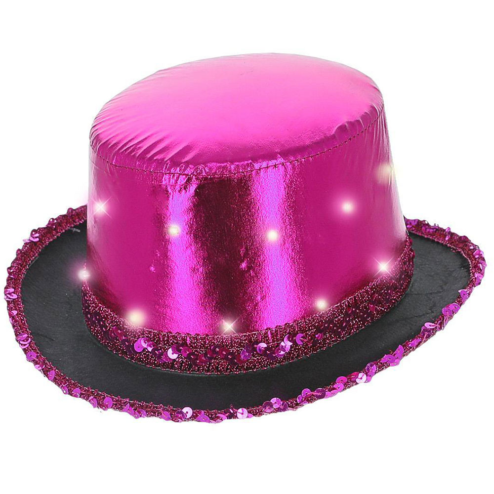 LED Hög Hatt Metallisk Hot Pink | Maskerad//Hattar//Vuxenhattar//Högtider//Festteman//Halloween//Maskeradteman//KALASTEMAN//Glitterhattar//Glitter och Glamour Tema//Halloween tillbehör//Glitter & Glamour | PartyOutlet