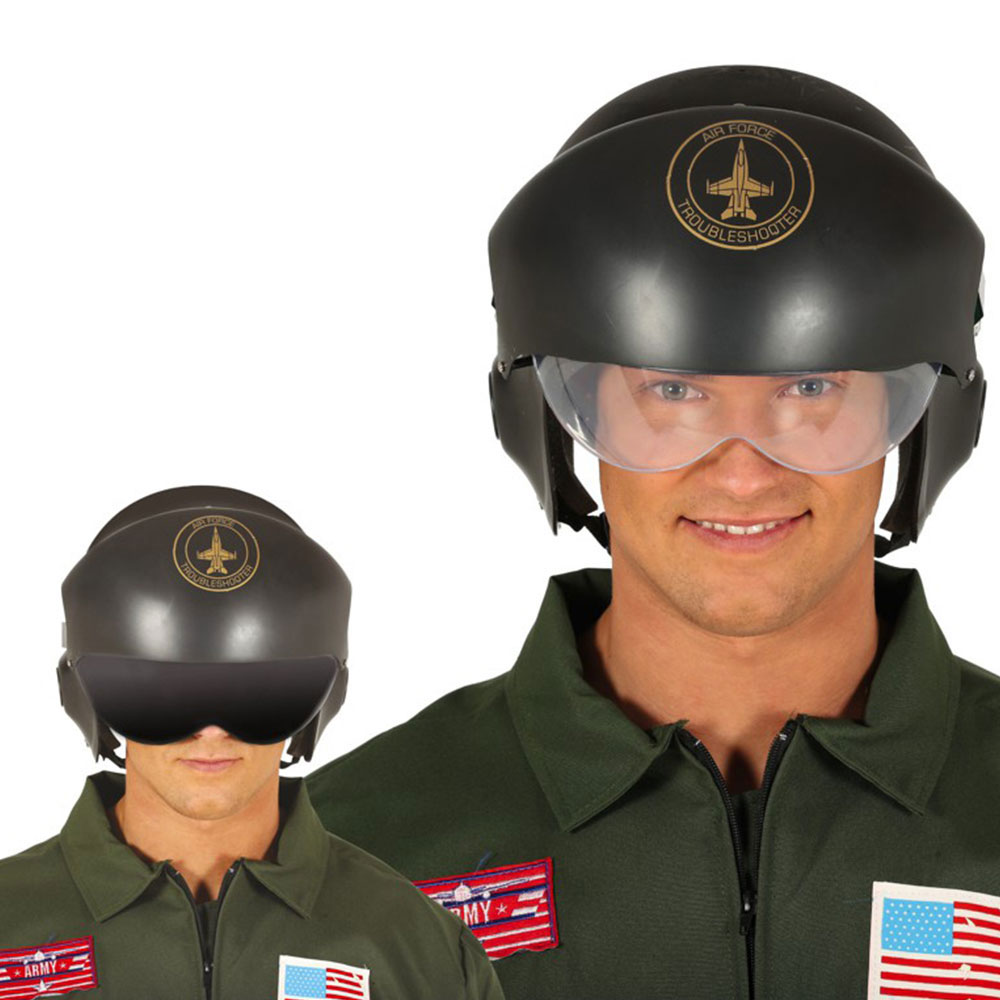 Svart Stridspilothjälm | Tillbehör//Maskerad//Hattar//Vuxenhattar//Maskeradteman//Varumärken//Militär Maskerad//TV- & Film Maskerad//Top Gun//Accessoarer Maskerad//Pilot Maskerad | PartyOutlet