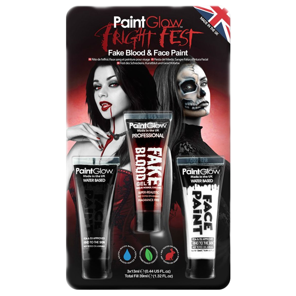 Ansiktsfärger & Fejkblod 3-pack | Maskerad//Smink//Högtider//Halloween//Halloween kostymer//Halloween smink//Ansikts- & kroppsfärg//Fejkblod//Halloween tillbehör//Vampyr maskerad | PartyOutlet