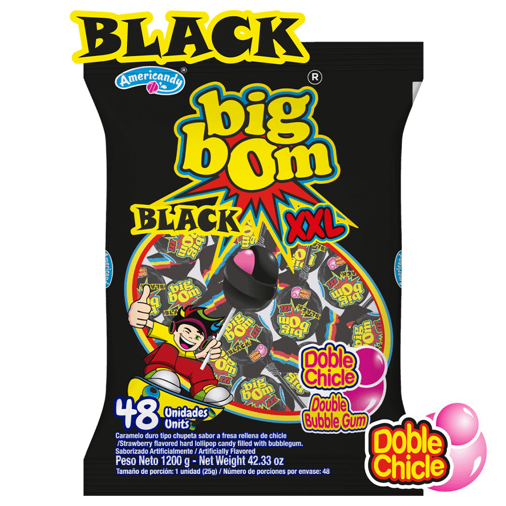 Big Bom Godisklubbor Svarta 48-pack | Festartiklar//Kalastillbehör//Högtider//Halloween//Godis//Tuggummi//Ätbart & Drickbart//Halloween godis//Godisklubbor//Godis Storpack | PartyOutlet