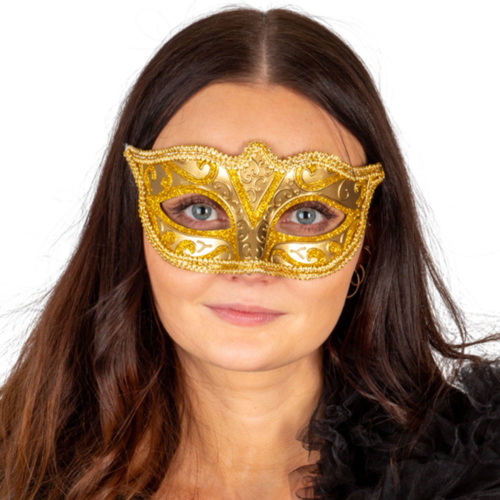 Glitter Halvmask Guld 15 cm