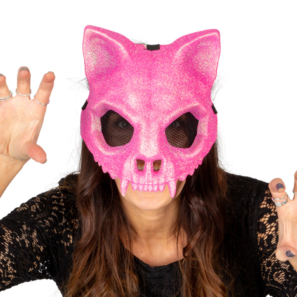 Glittrig 3/4 Skelettmask Katt | Maskerad//Högtider//Masker//Djurmasker//Halloween//Maskeradteman//Djur Maskerad//Halloween kostymer//Halloween masker//Skelett maskerad//Läskiga Masker | PartyOutlet