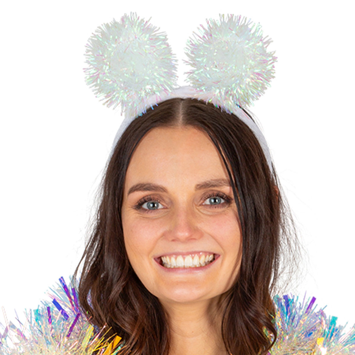 LED Diadem med Pom Poms Vit